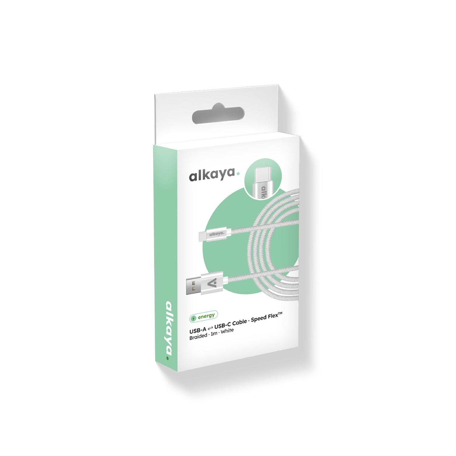 alkaya. | Speed Flex | Datenkabel | Geflochten | USB A+C Weiß, 1 Meter