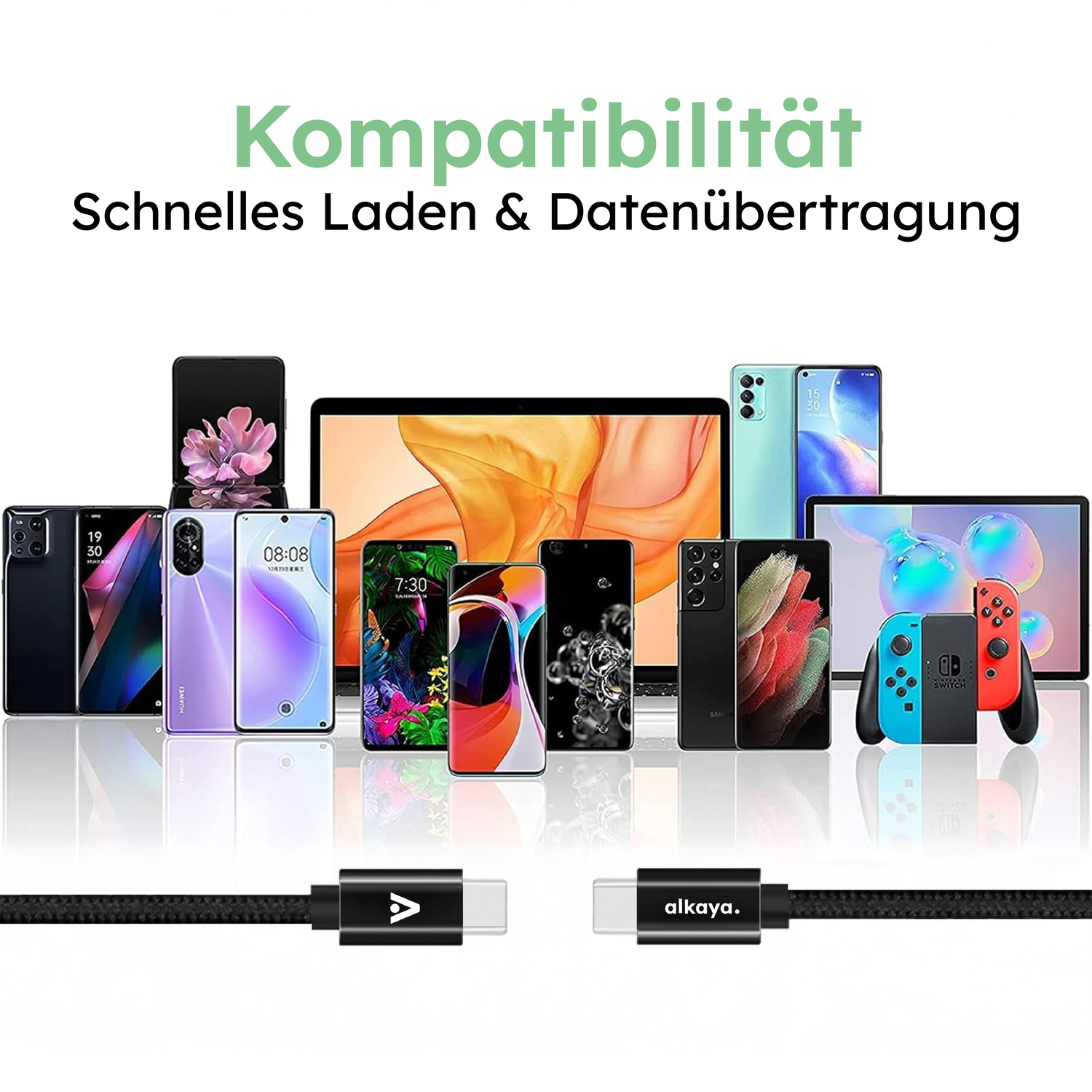 alkaya. | Speed Flex | Datenkabel | Geflochten | USB C+C 2m, Schwarz