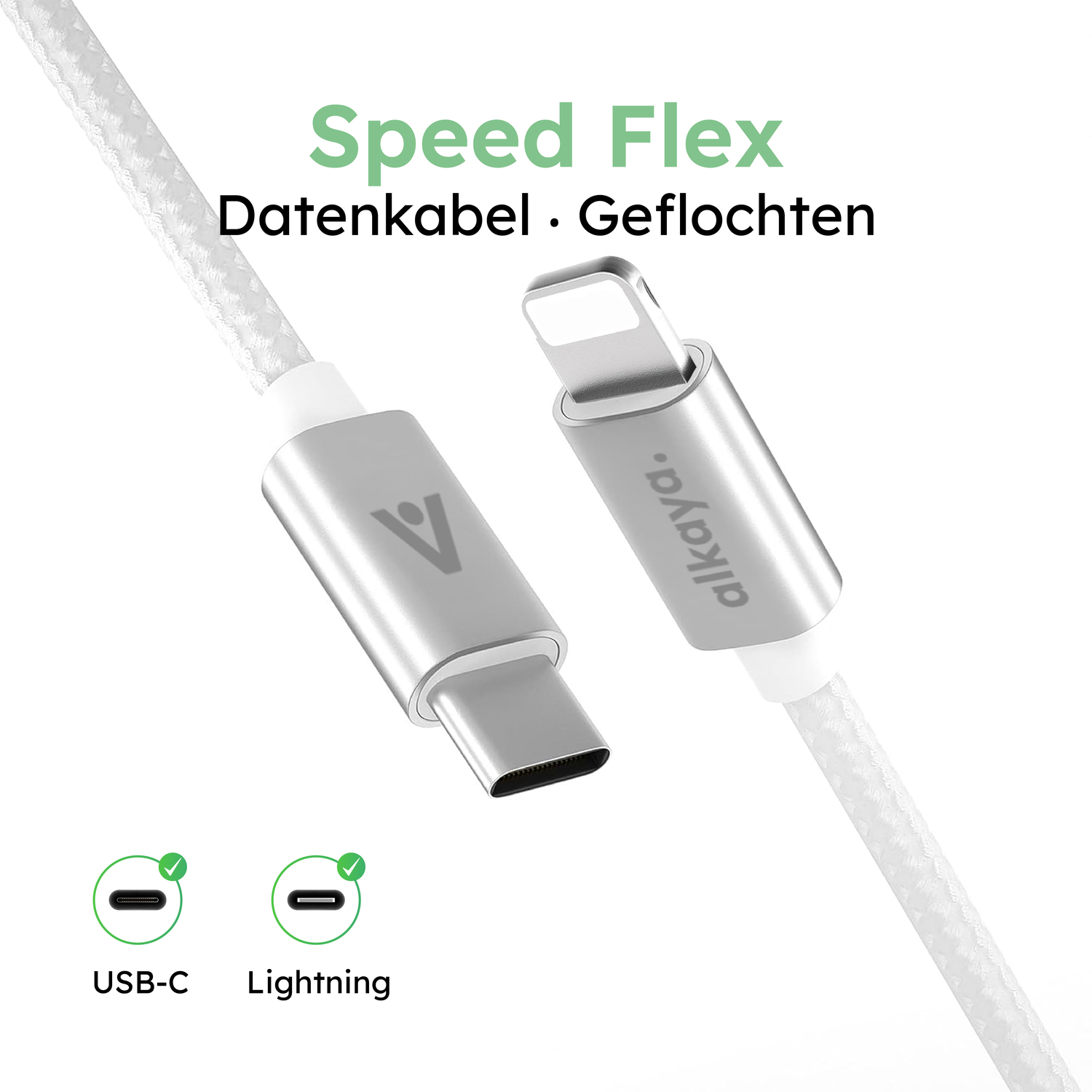 alkaya. | Speed Flex | Datenkabel | Geflochten | USB C+L 2m, Weiß