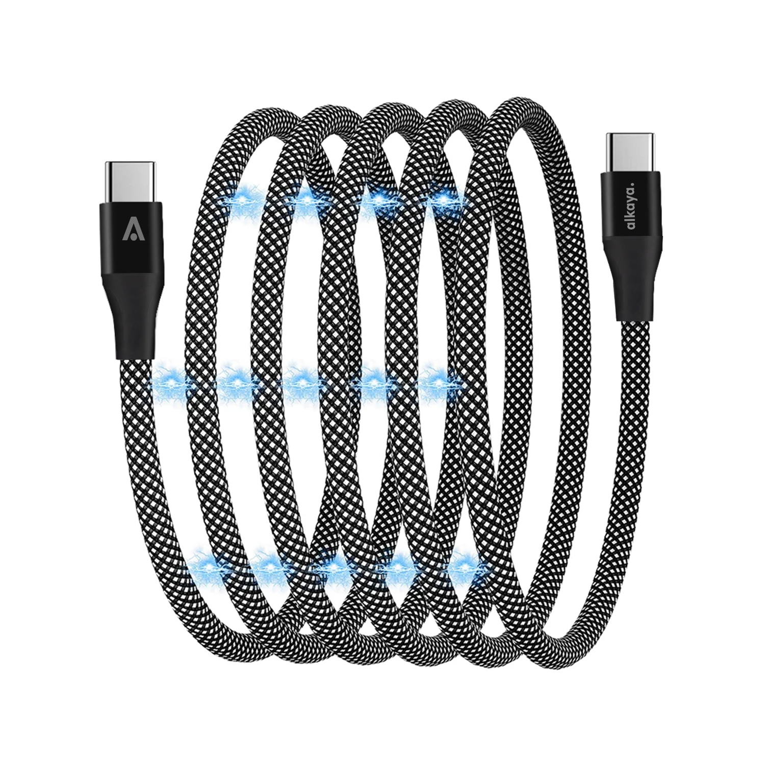 alkaya. | Speed Flex | Magnetisches Datenkabel | Geflochten | USB C+C, schwarz, 1 Meter