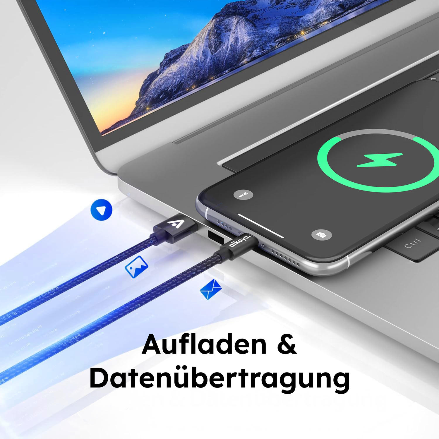 alkaya. | Speed Flex | Datenkabel | Geflochten | USB A+L schwarz, 1Meter