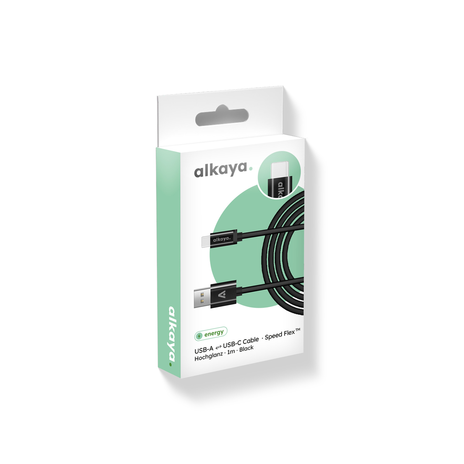 alkaya. | Speed Flex | Datenkabel | Hochglanz | USB A+C Schwarz, 1 Meter
