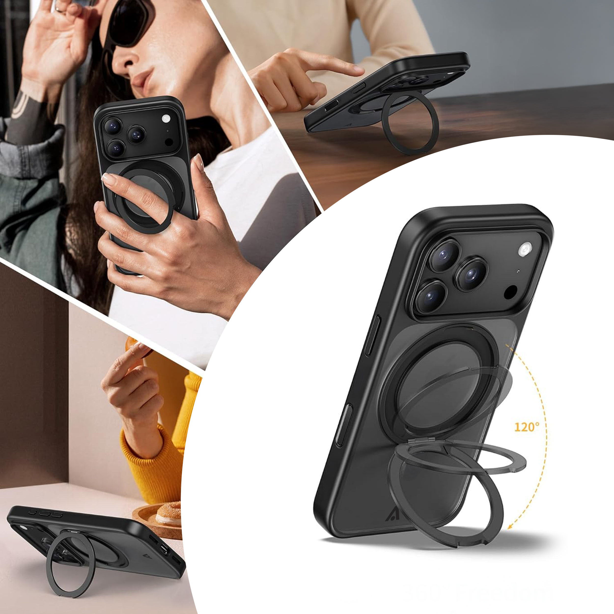 alkaya. | LUCID 360 FlexStand Case kompatibel mit Magsafe schwarz, iPhone 17 Pro Max