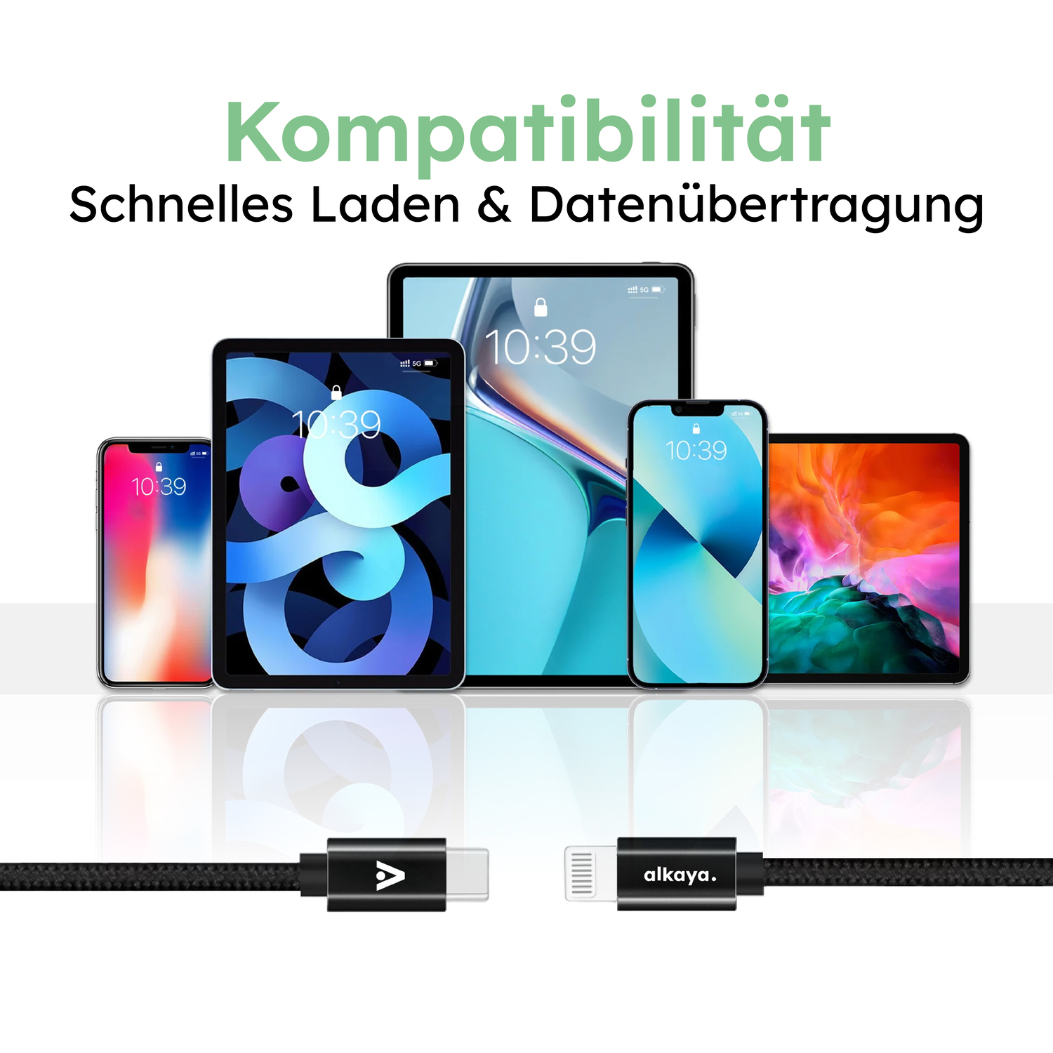 alkaya. | Speed Flex | Datenkabel | Geflochten | USB C+L 2m, Schwarz