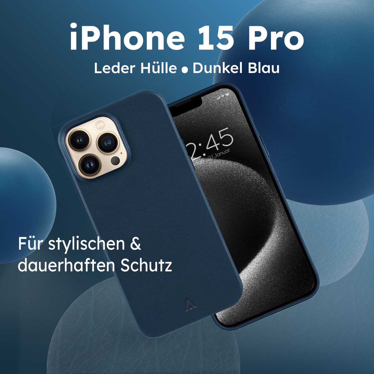 alkaya. | LUCID Pu Leather Case kompatibel mit Magsafe dunkel blau, iPhone 15 Pro
