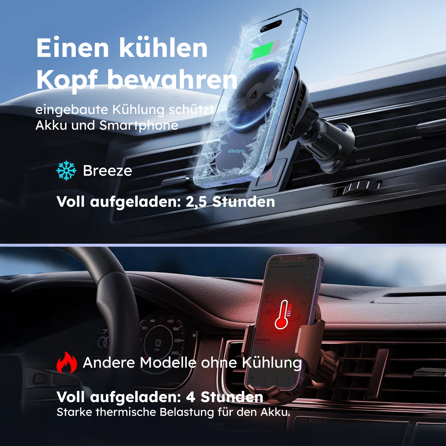 alkaya. | Breeze | Wireless KFZ Ladegerät kompatibel mit Magsafe, schwarz