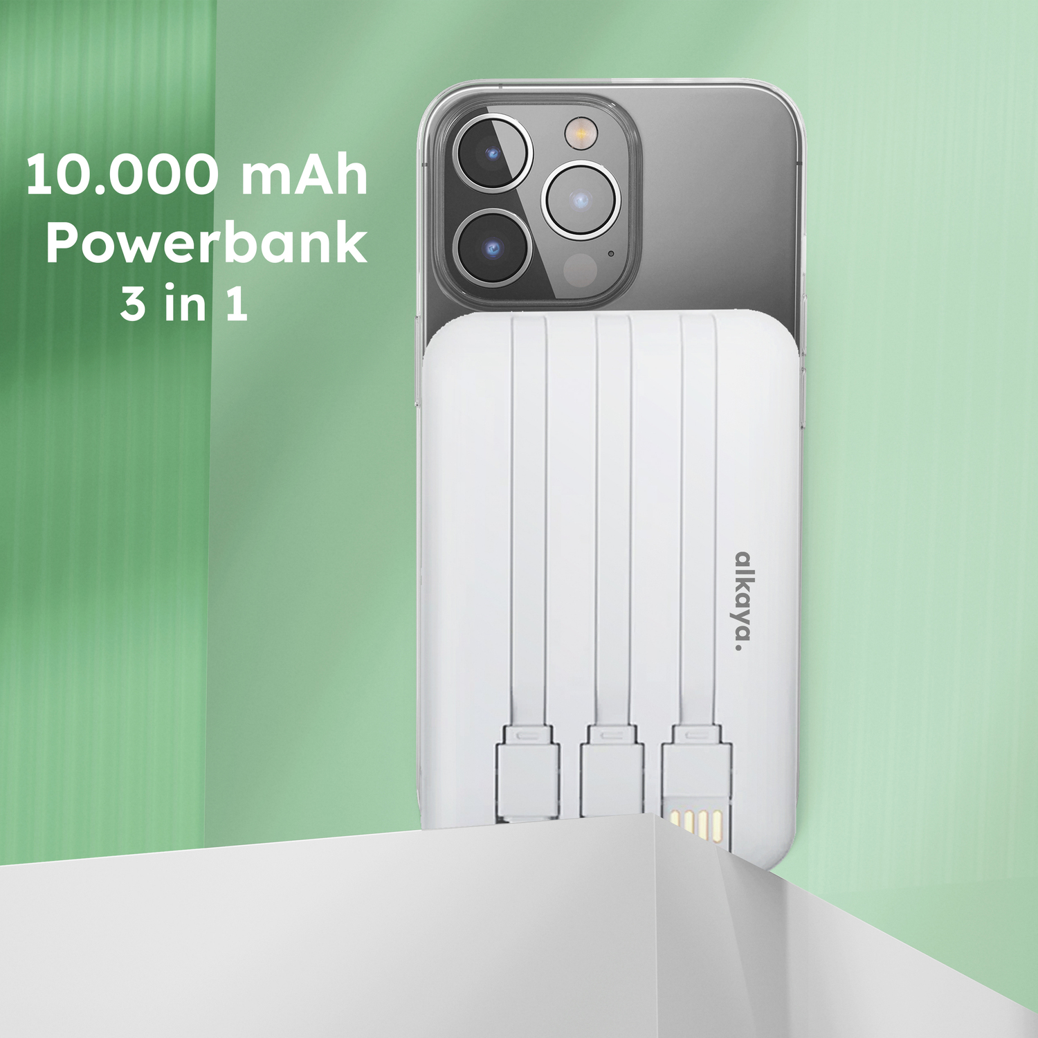 alkaya. | Thor | 10.000 mAh Powerbank 3 in 1: Induktives Laden, unterstützt MagSafe-Technologie, weiß