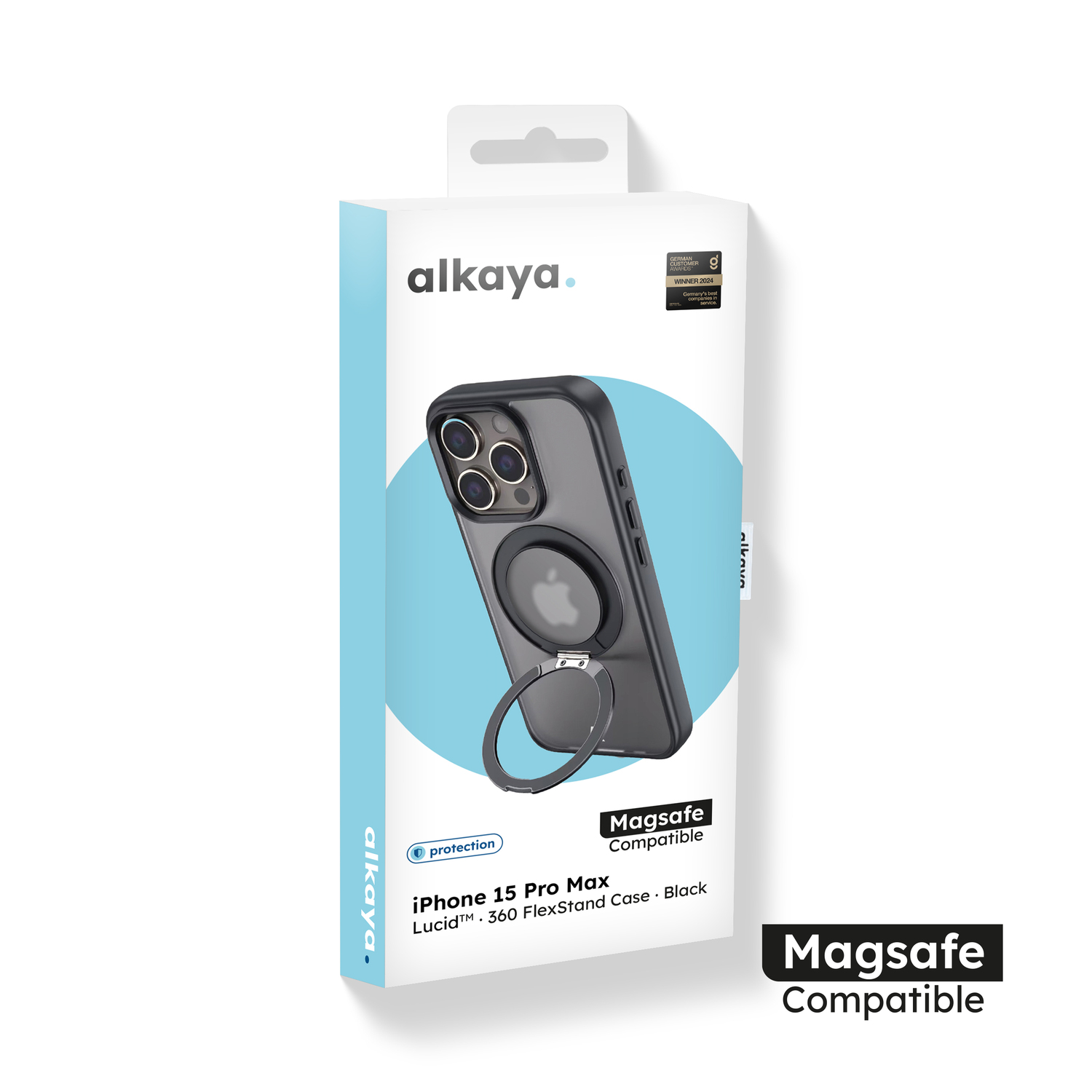 alkaya. | LUCID 360 FlexStand Case kompatibel mit Magsafe schwarz, iPhone 15 Pro Max