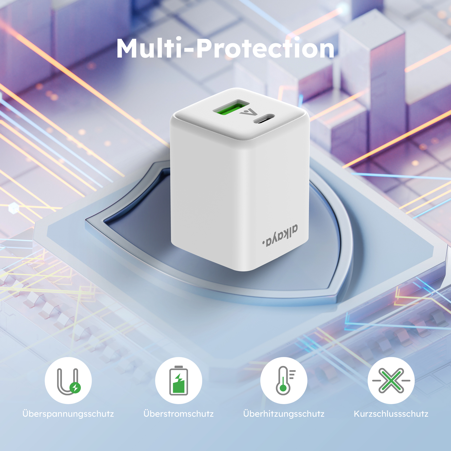 alkaya. | NEXUS | Ladegerät mit GaN Technologie | 45W Weiß, USB C+A