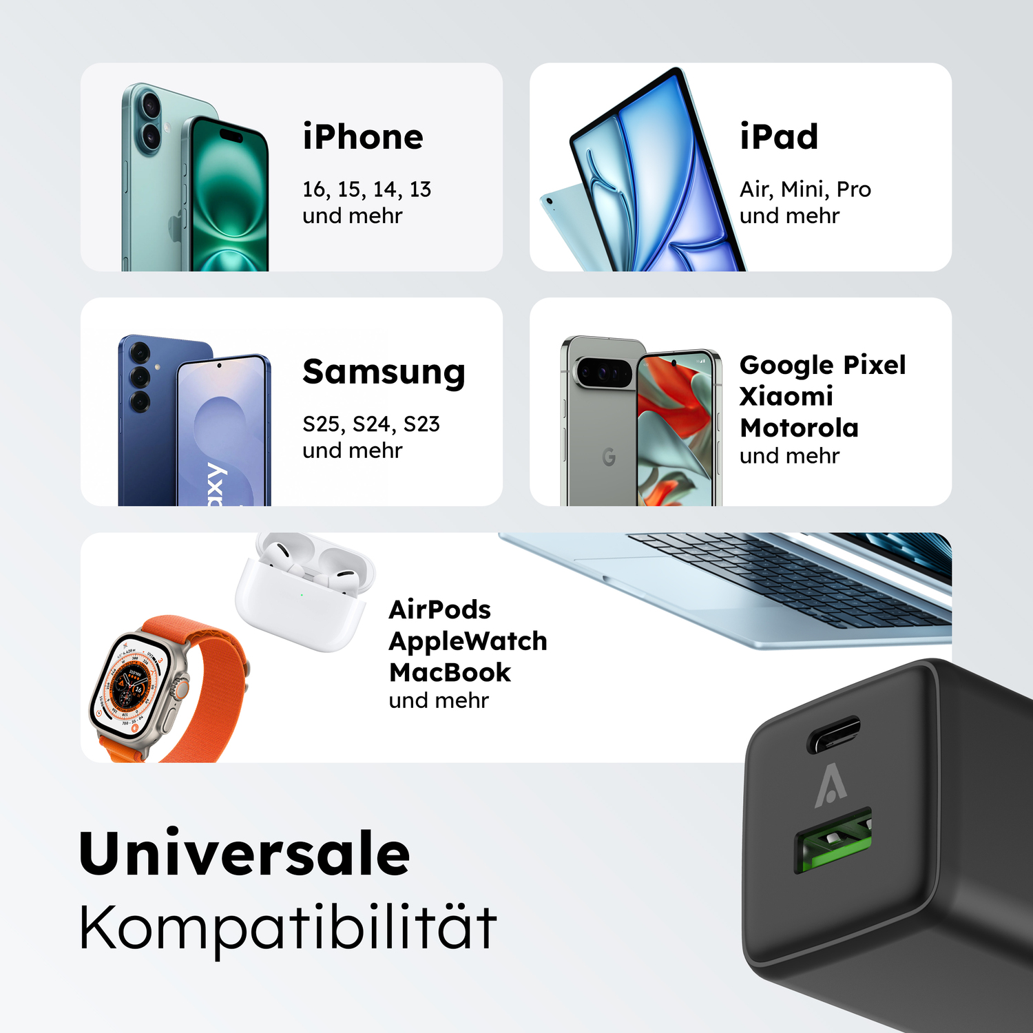 alkaya. | NEXUS | Ladegerät mit GaN Technologie | 45W Schwarz, USB C+A