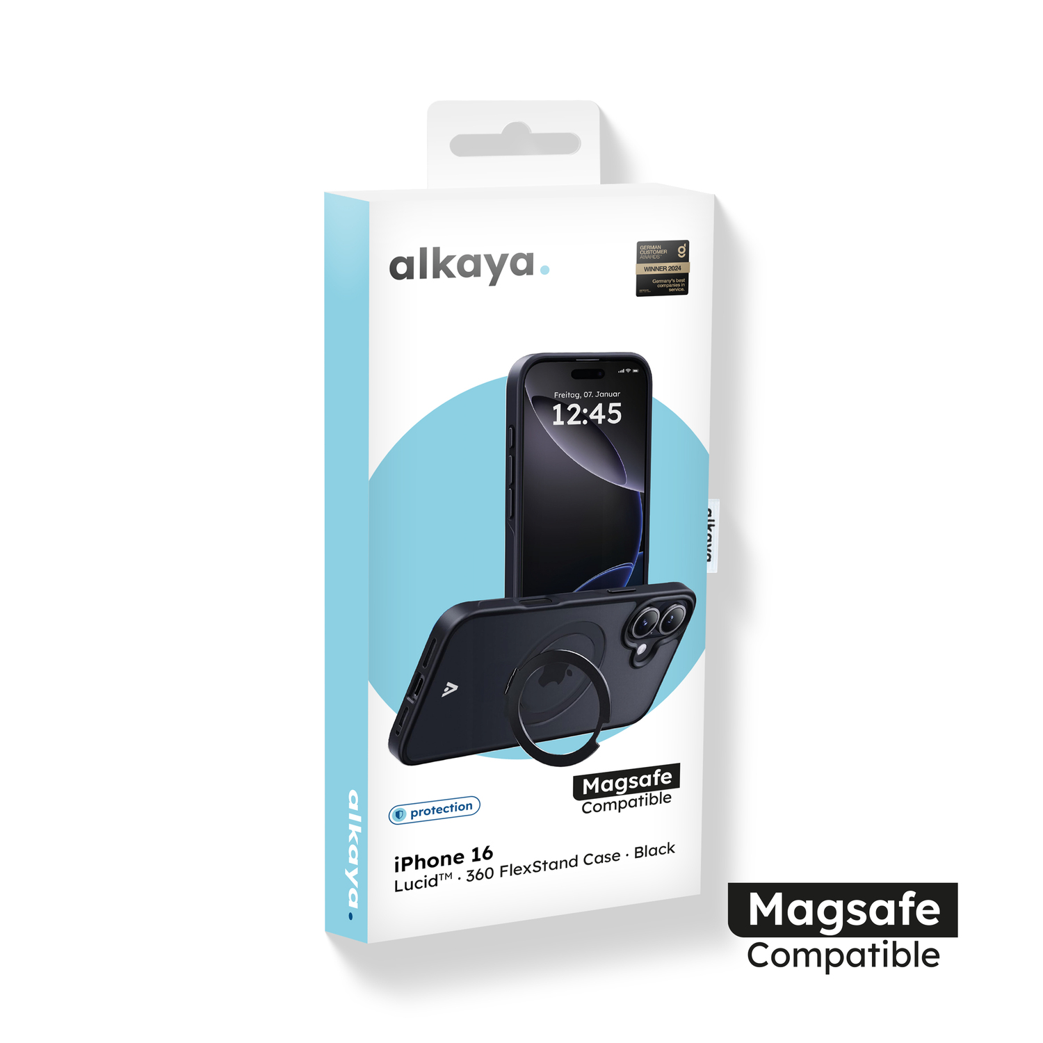 alkaya. | LUCID 360 FlexStand Case kompatibel mit Magsafe schwarz, iPhone 16