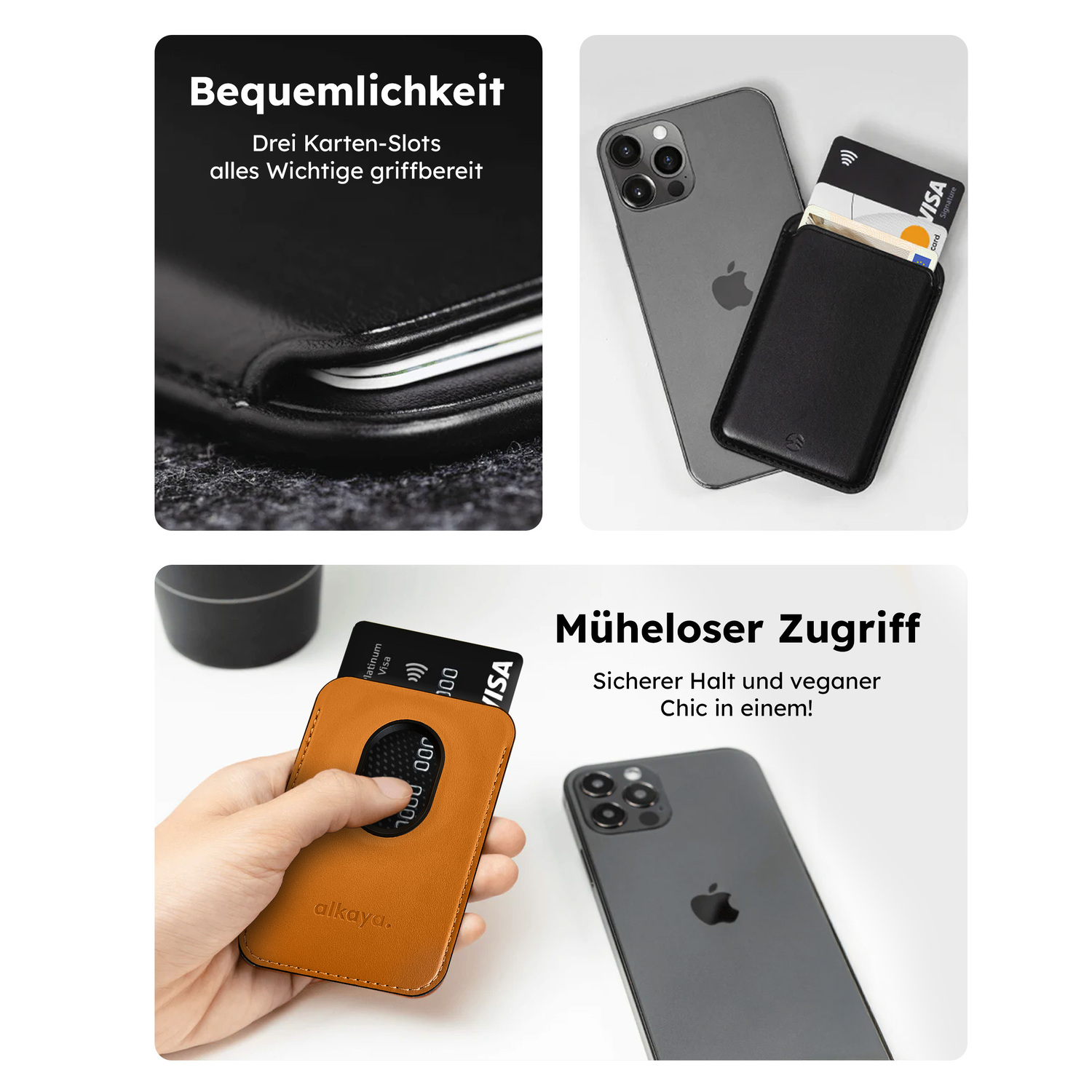 alkaya. | Cardy | Card Holder für bis zu 3 Karten unterstützt MagSafe-Technologie, schwarz
