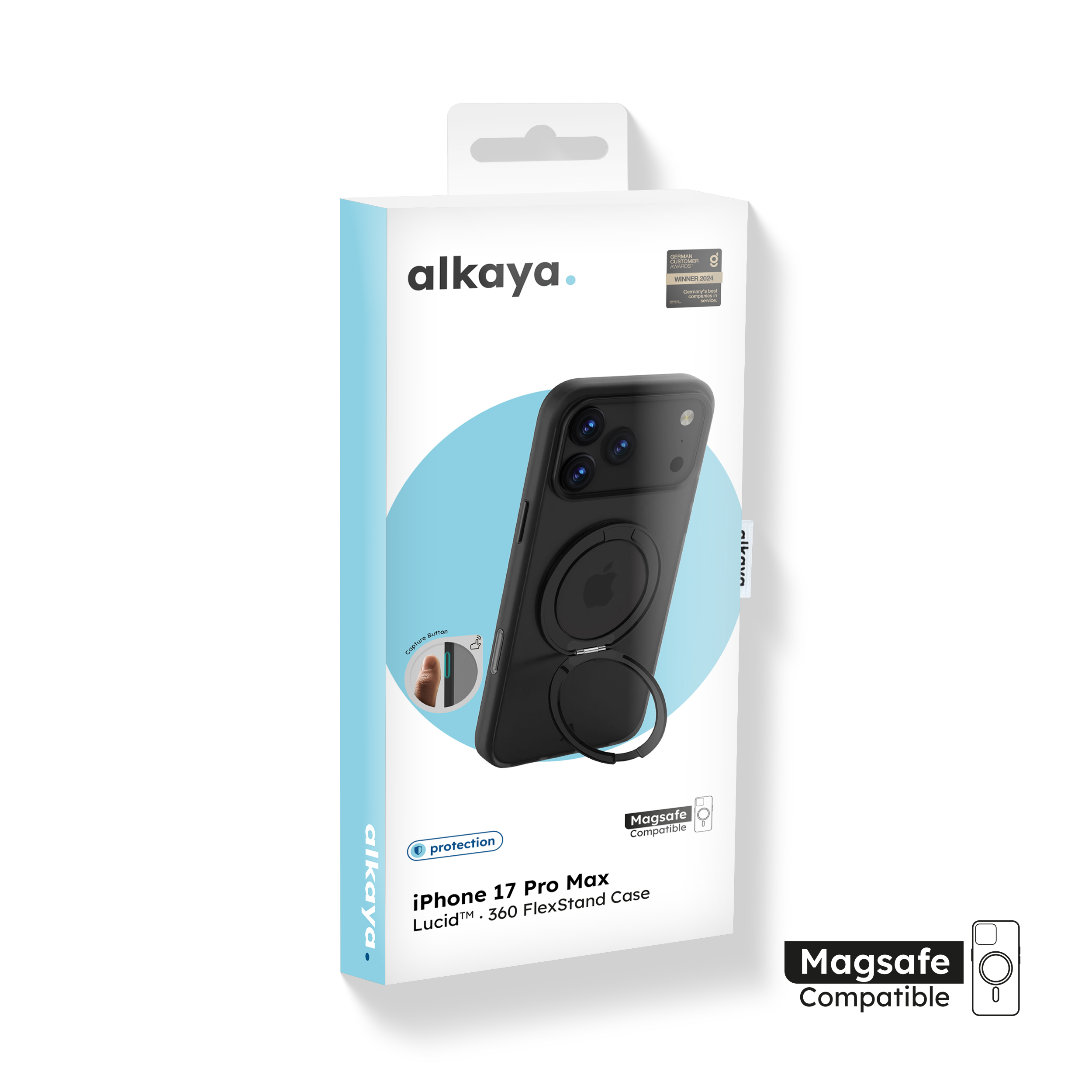 alkaya. | LUCID 360 FlexStand Case kompatibel mit Magsafe schwarz, iPhone 17 Pro Max