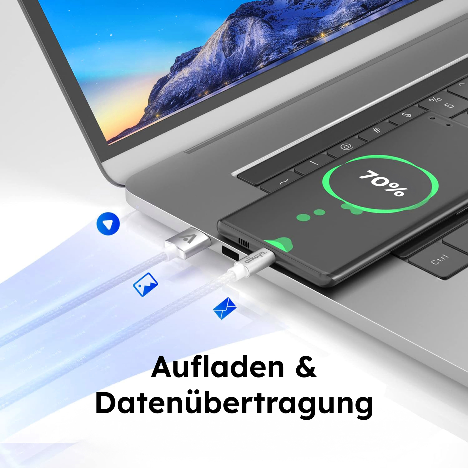 alkaya. | Speed Flex | Datenkabel | Geflochten | USB A+C Weiß, 1 Meter