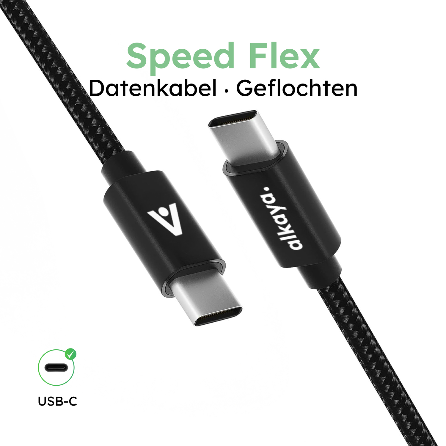 alkaya. | Speed Flex | Datenkabel | Geflochten | USB C+C 2m, Schwarz